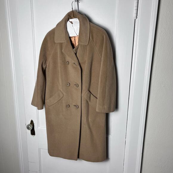 VTG 1980s Warren Of Stafford 100% Wool Double Breasted Camel Brown Dress Coat S - Picture 1 of 10